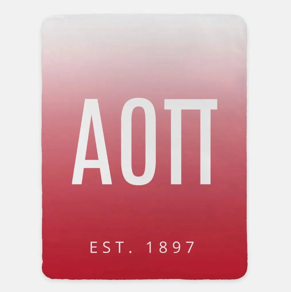 Alpha Omicron Pi XL 60x80 Sherpa Throw Blanket - Gradient Cardinal Throw Blankets