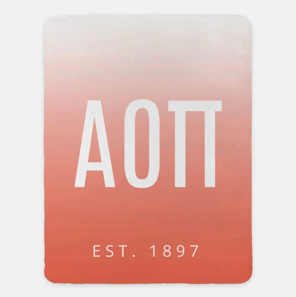 Alpha Omicron Pi XL 60x80 Sherpa Throw Blanket - Gradient Coral Throw Blankets