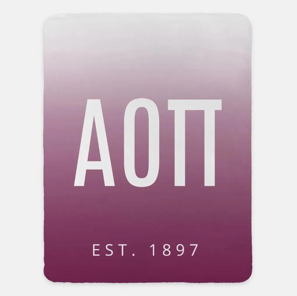 Alpha Omicron Pi XL 60x80 Sherpa Throw Blanket - Gradient Purple Throw Blankets