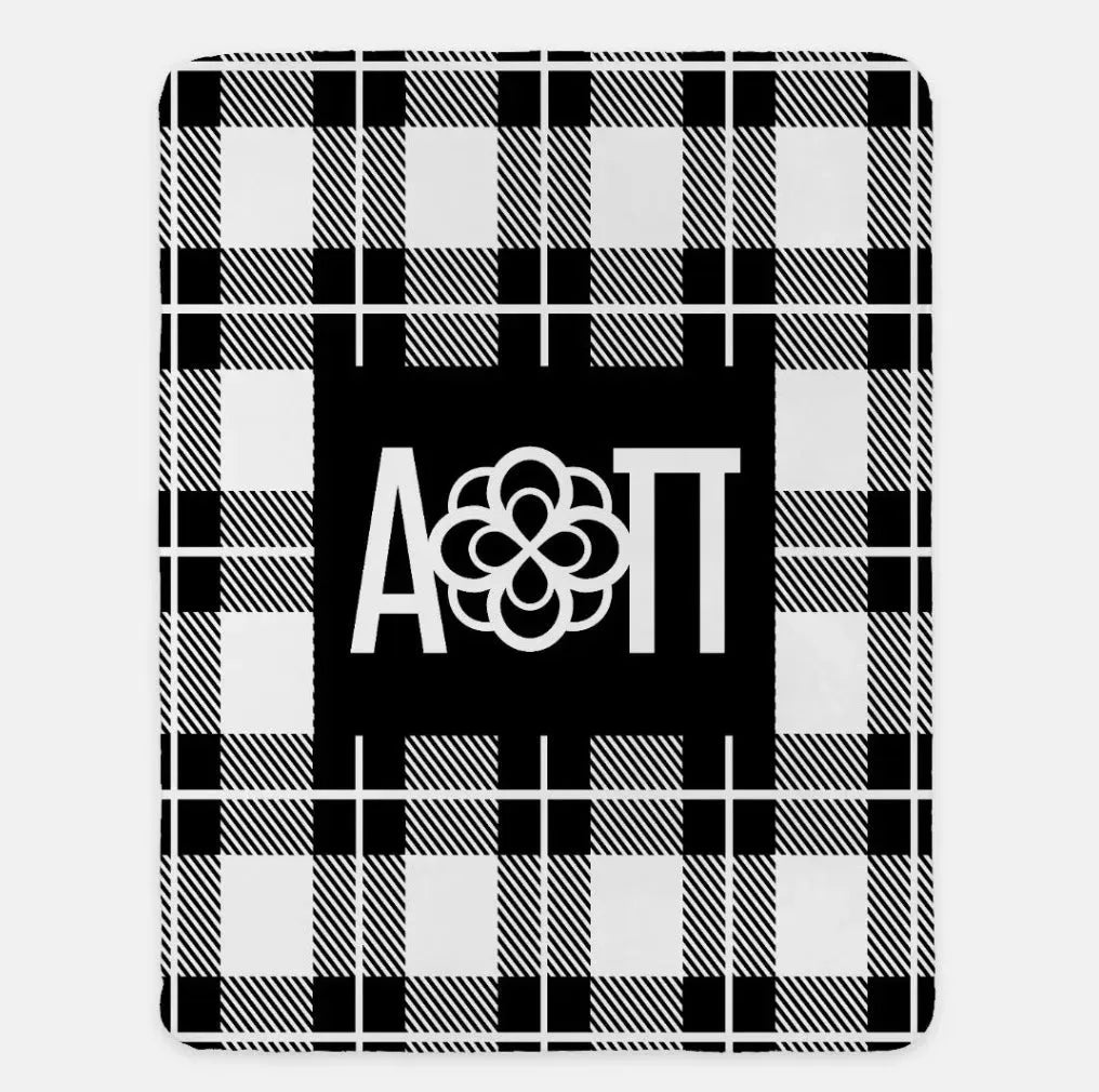 Alpha Omicron Pi XL 60x80 Plaid Sherpa Blanket Black Throw Blankets