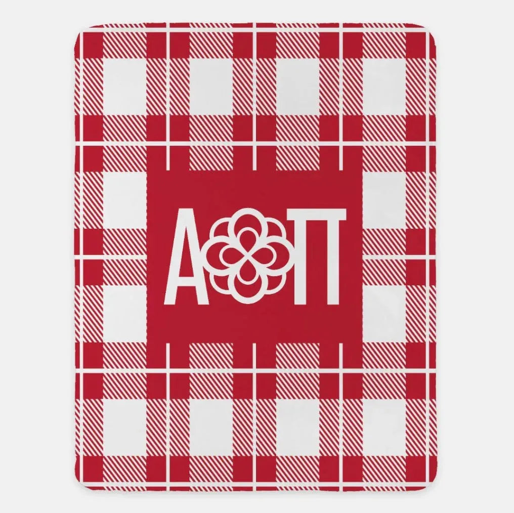 Alpha Omicron Pi XL 60x80 Plaid Sherpa Blanket Cardinal Throw Blankets