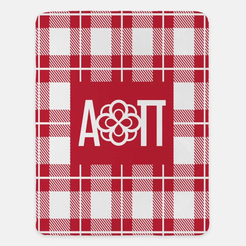 Alpha Omicron Pi XL 60x80 Plaid Sherpa Blanket | Official Gift Shop