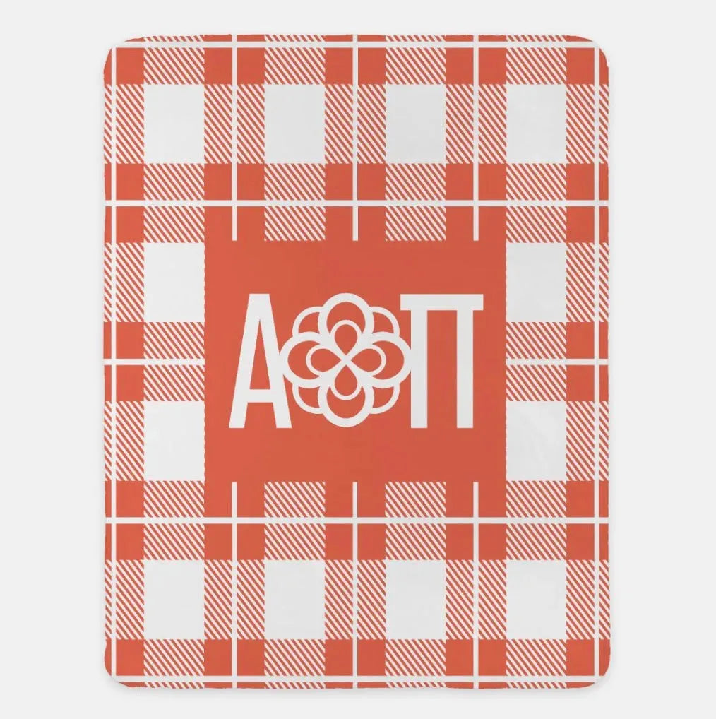 Alpha Omicron Pi XL 60x80 Plaid Sherpa Blanket Coral Throw Blankets