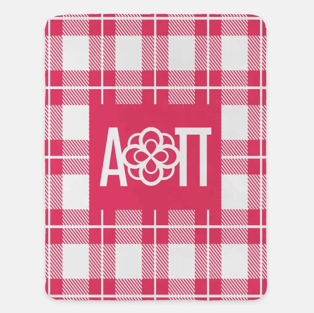 Alpha Omicron Pi XL 60x80 Plaid Sherpa Blanket Pink Throw Blankets