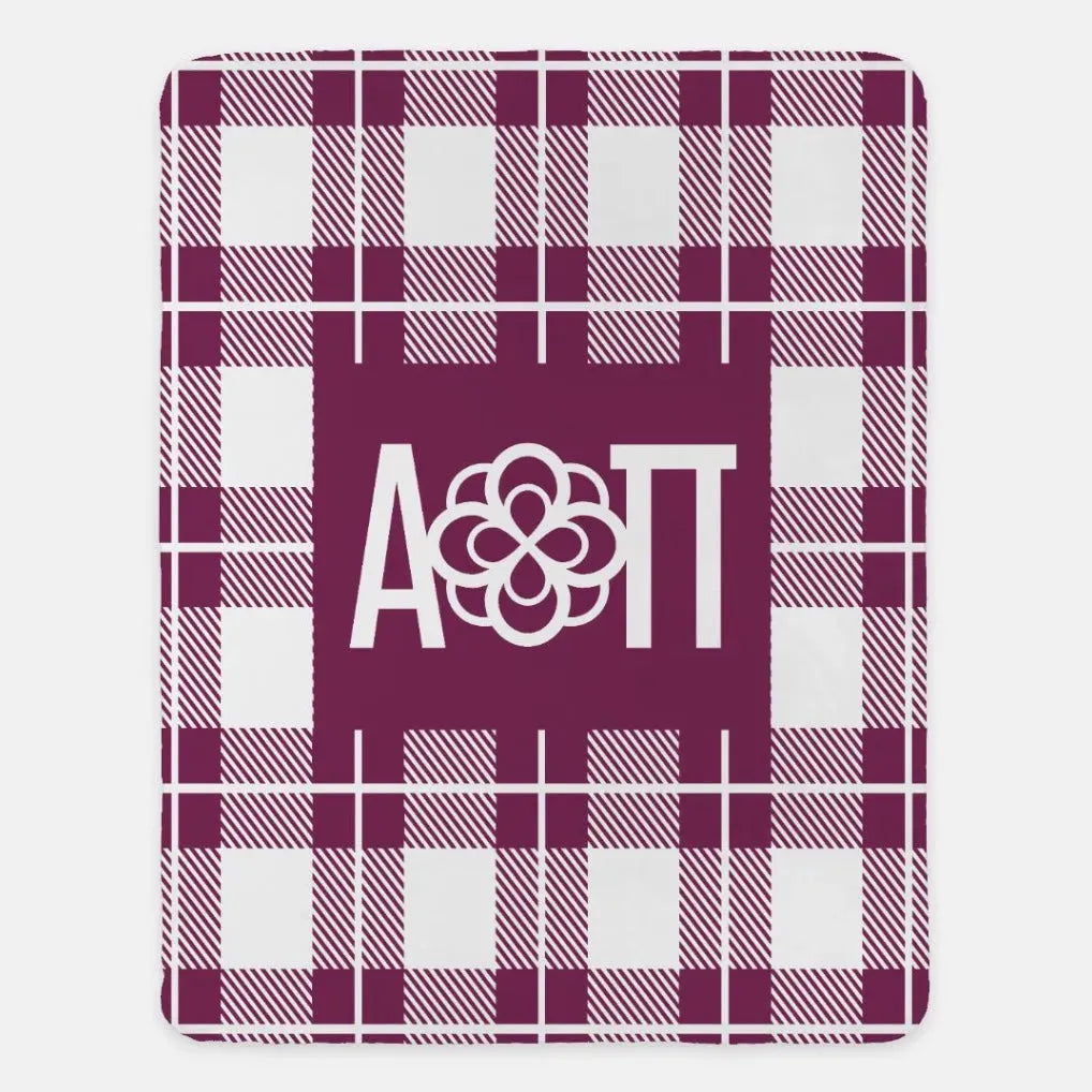Alpha Omicron Pi XL 60x80 Plaid Sherpa Blanket Purple Throw Blankets