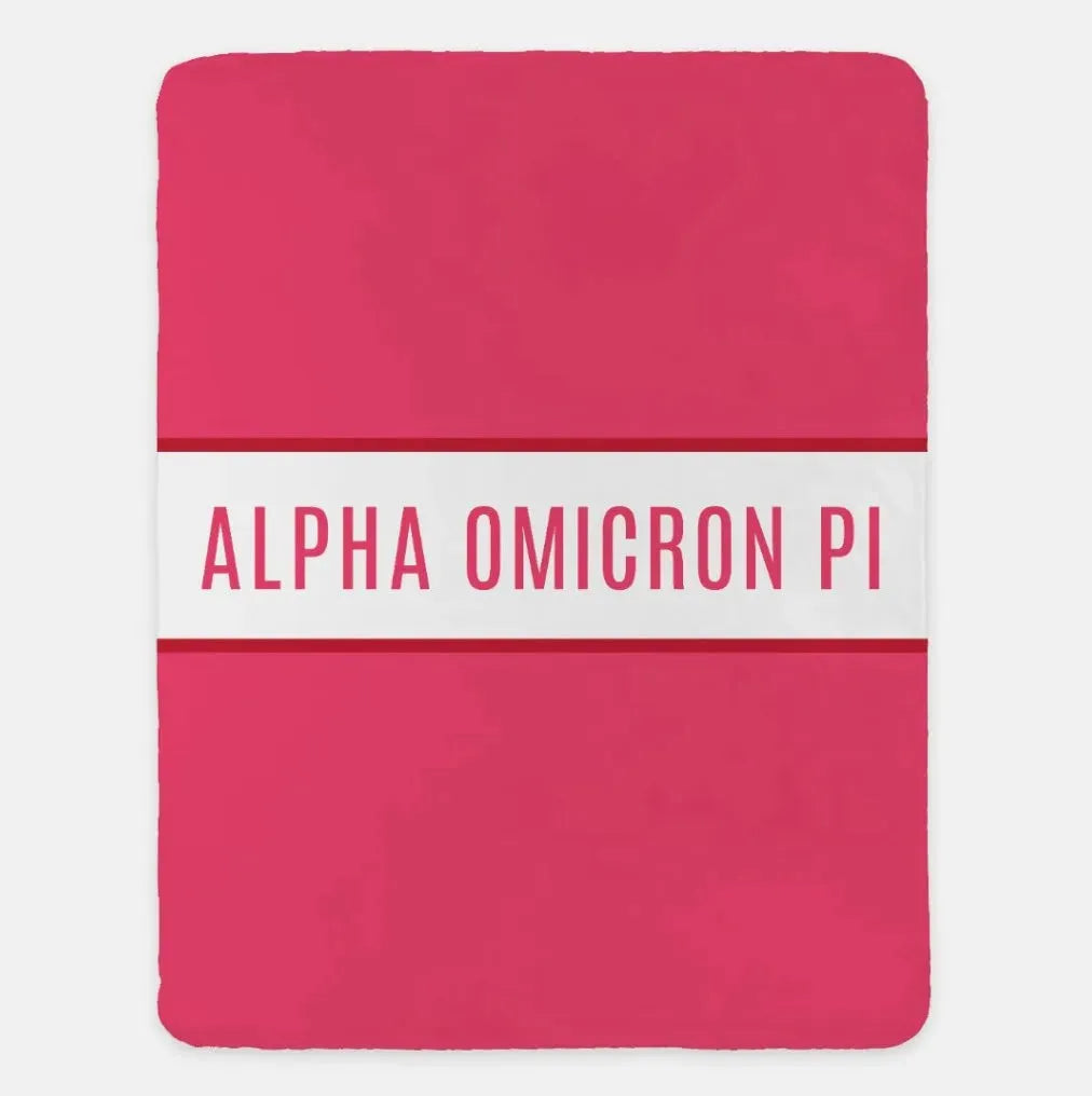 Alpha Omicron Pi XL 60x80 Sherpa Throw Blanket - Center Band Pink Throw Blankets