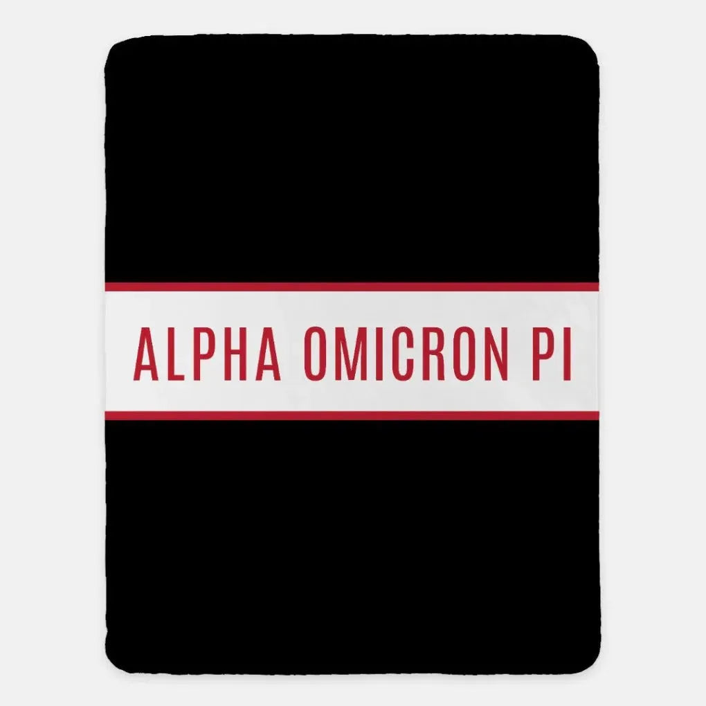 Alpha Omicron Pi XL 60x80 Sherpa Throw Blanket - Center Band Black Throw Blankets