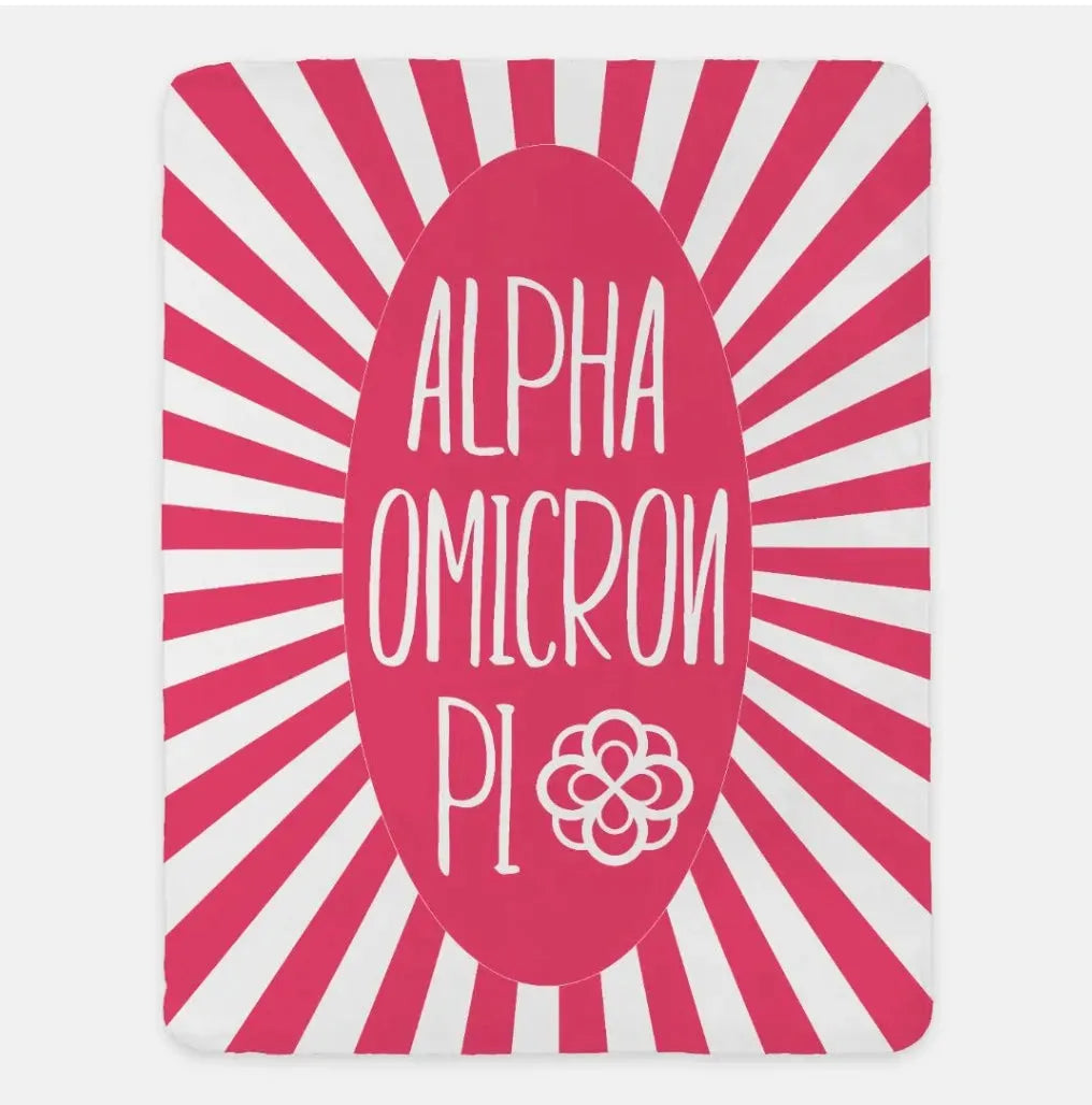Alpha Omicron Pi XL 60x80 Sherpa Blanket - Starburst Pink Throw Blankets