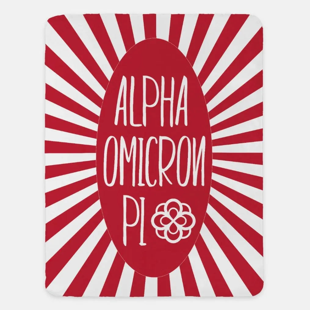 Alpha Omicron Pi XL 60x80 Sherpa Blanket - Starburst Cardinal Throw Blankets