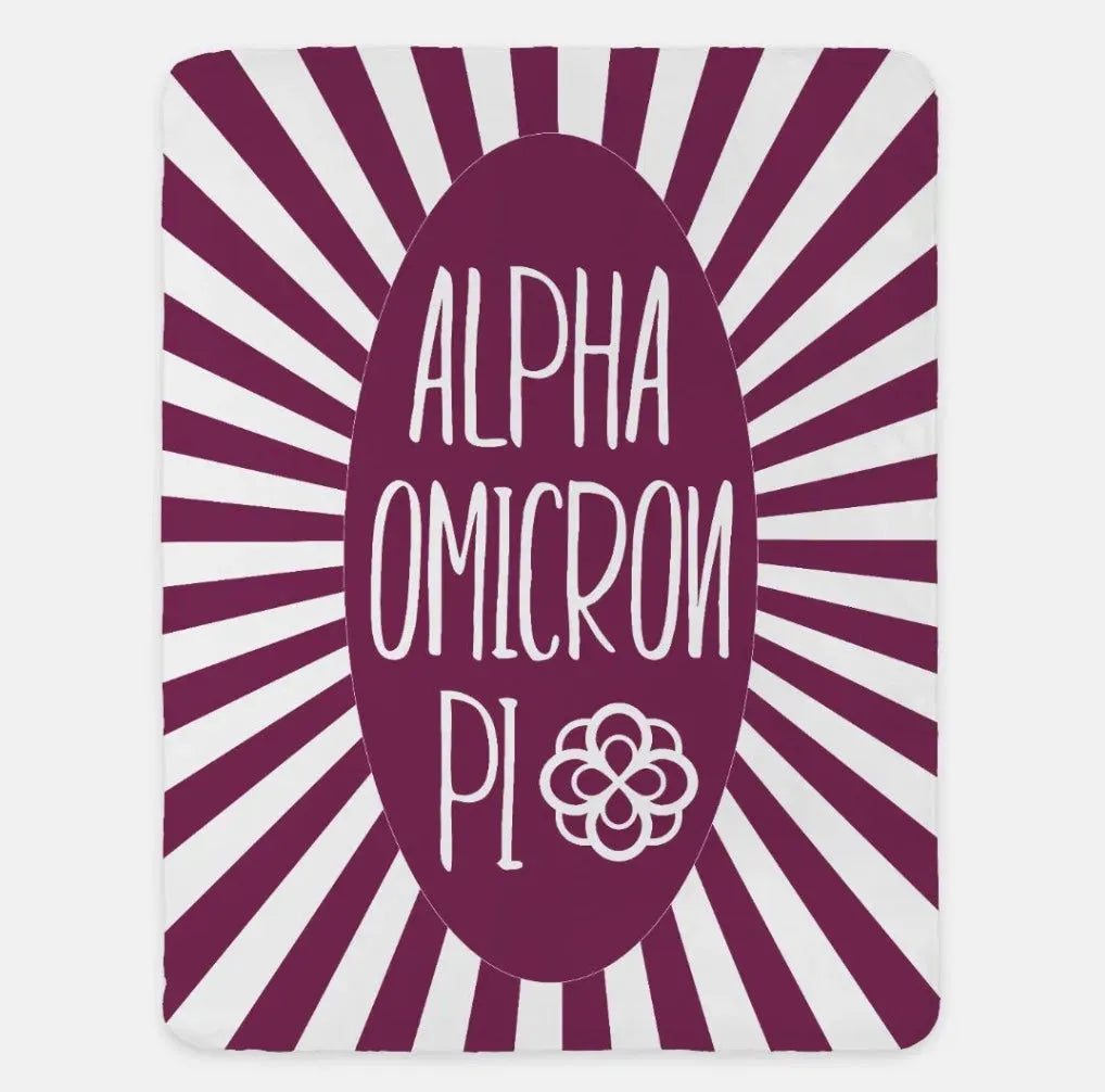 Alpha Omicron Pi XL 60x80 Sherpa Blanket - Starburst Purple Throw Blankets