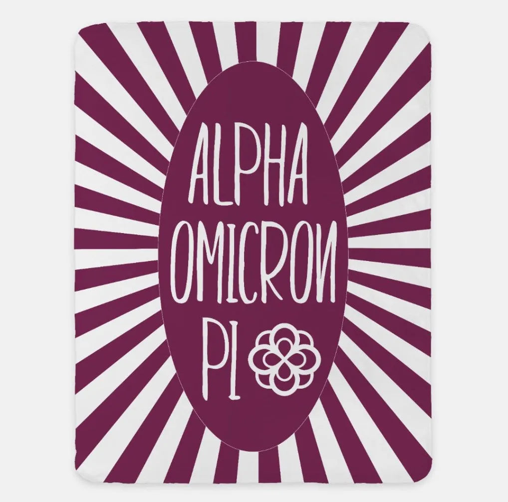 Alpha Omicron Pi Starburst Sherpa Blanket 60"x80" | Custom Gifts  | Festive Fit Home