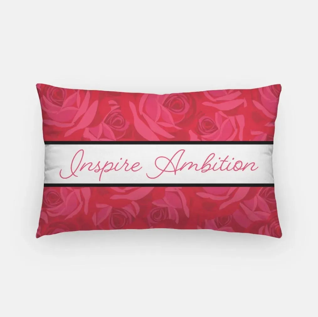 Alpha Omicron Pi Lumbar Throw Pillow Cover - Rose Pattern Inspire Ambition Pillow Covers