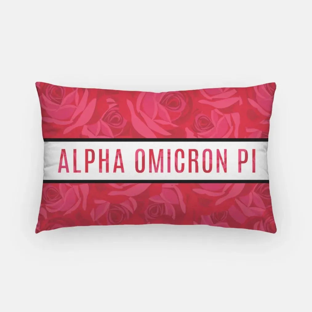 Alpha Omicron Pi Lumbar Throw Pillow Cover - Rose Pattern Traditional Pillow Covers