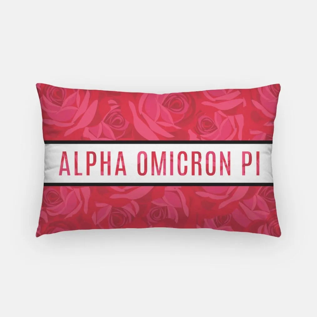 Alpha Omicron Pi  Lumbar Pillow Cover - Rose Pattern | Custom Gifts | Official Gift Shop | Festive Fit Home