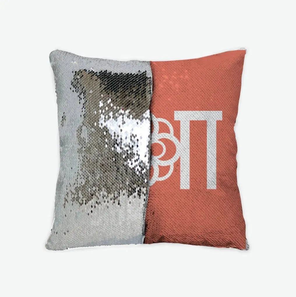 Alpha Omicron Pi Sequin Throw Pillow Cover Coral Silver Pillow Covers