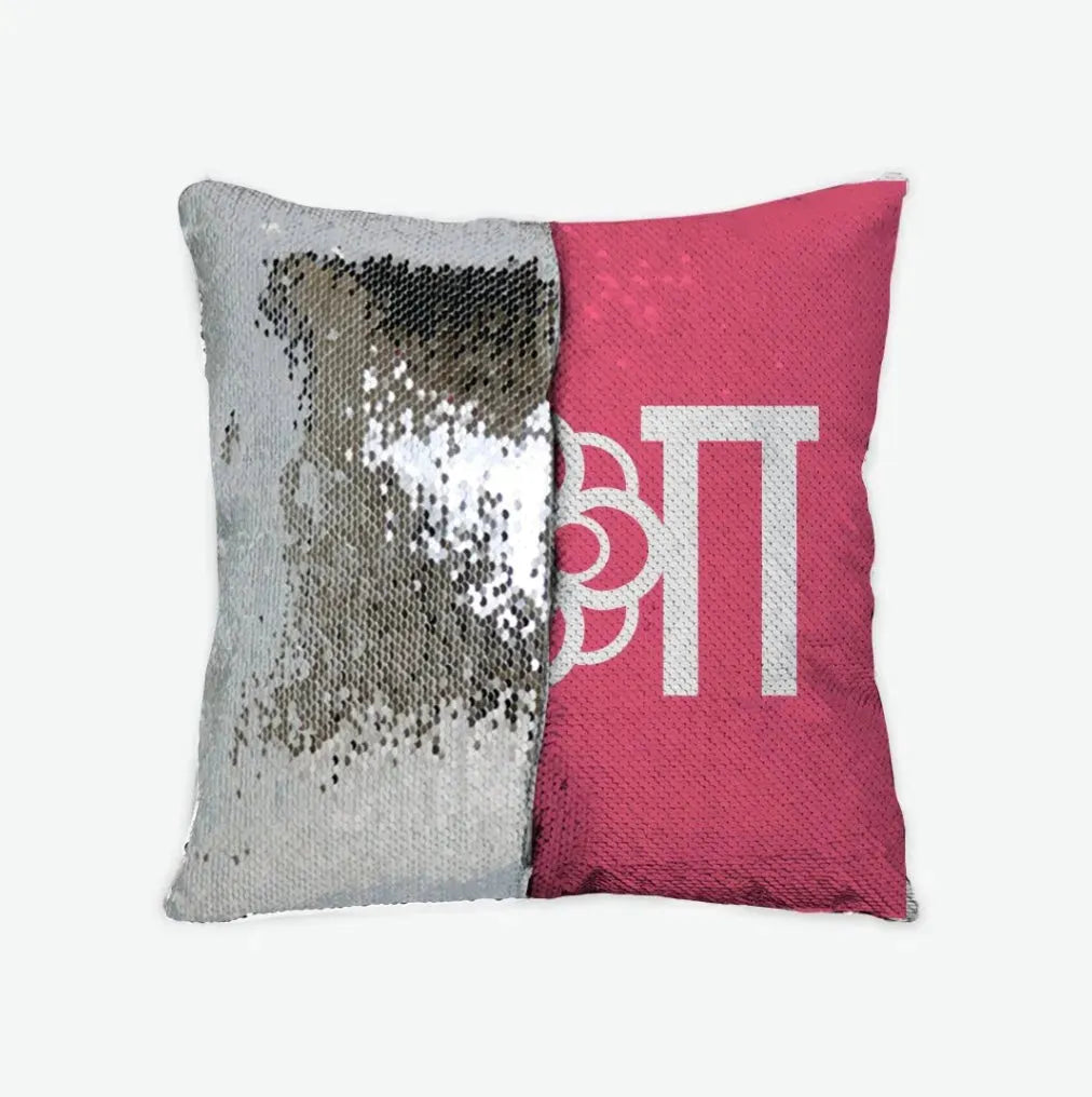 Alpha Omicron Pi Sequin Throw Pillow Cover Pink Silver Pillow Covers