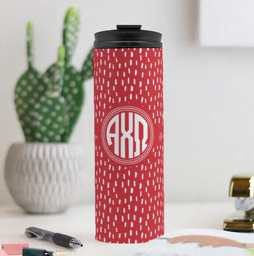 Alpha Chi Omega Thermal Tumbler | Scarlet Band 16 oz. | Gifts and Merchandise | Festive Fit Home