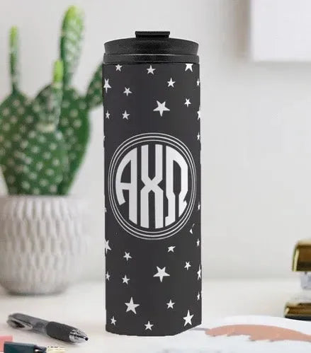 Alpha Chi Omega Thermal Tumbler - Monogram Stars Ebony 16 oz. Drinkware