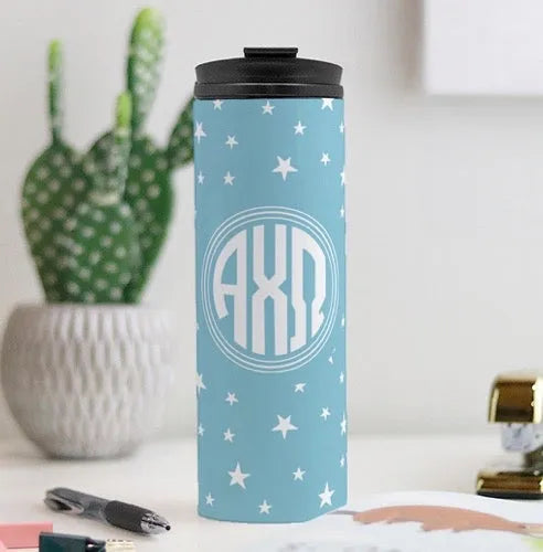 Alpha Chi Omega Thermal Tumbler - Monogram Stars Olympus Blue 16 oz. | Gifts and Merchandise