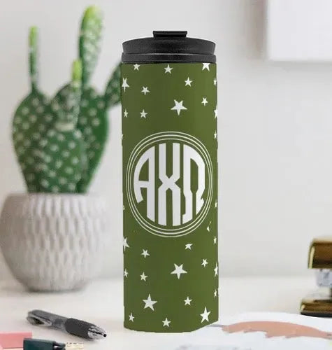 Alpha Chi Omega Thermal Tumbler - Monogram Stars Olive 16 oz. Drinkware
