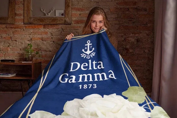 Delta Gamma XL 60x80 Sherpa Throw Blanket - Rose Frame Throw Blankets