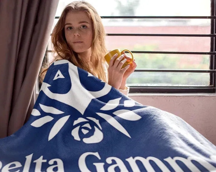 Delta Gamma XL 60x80 Sherpa Throw Blanket - Navy Flashing Lights Throw Blankets