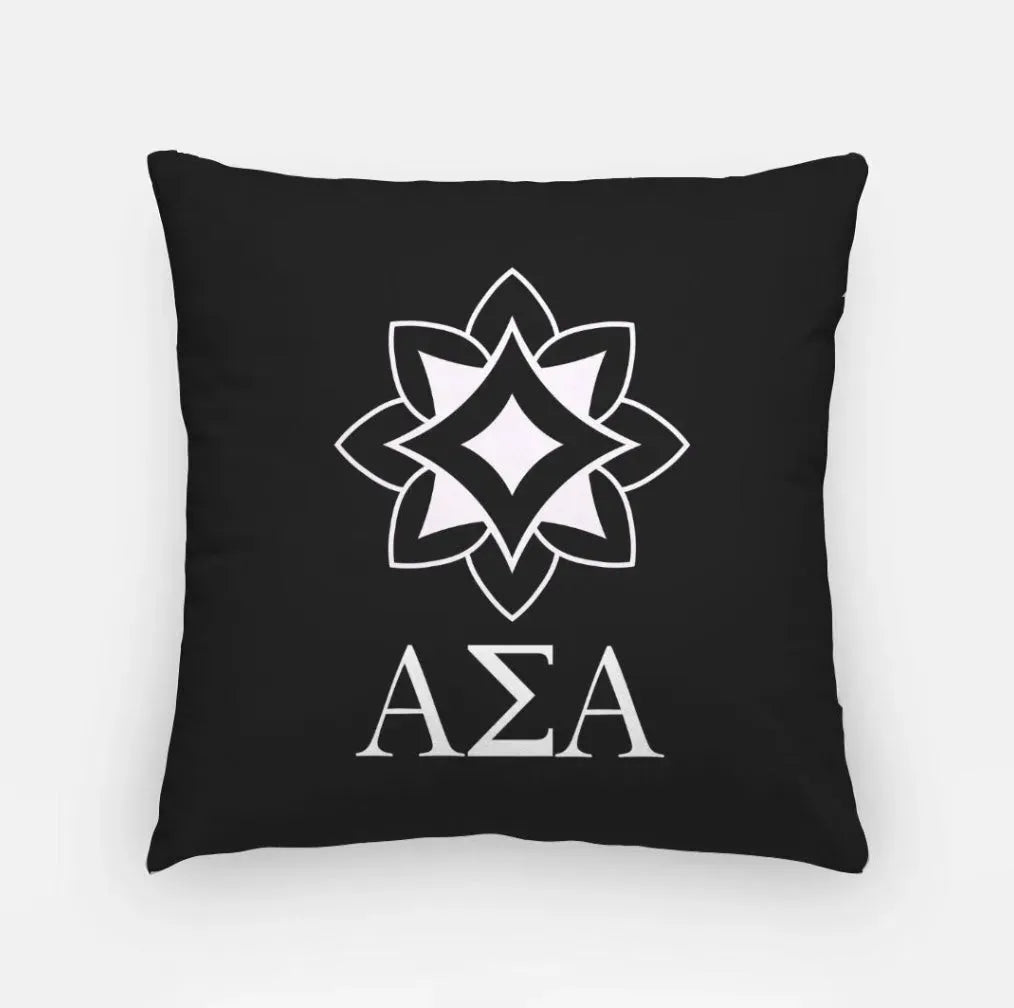 Alpha Sigma Alpha 18" Throw Pillow Cover - Logomark Greek Letters Black Pillow Covers