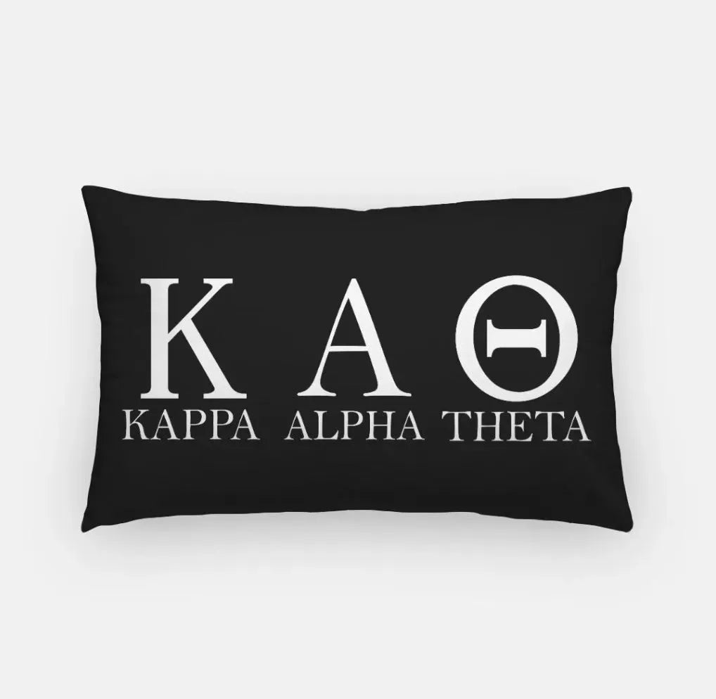 Kappa Alpha Theta Lumbar Pillow Cover - Greek Letters Black Pillow Covers