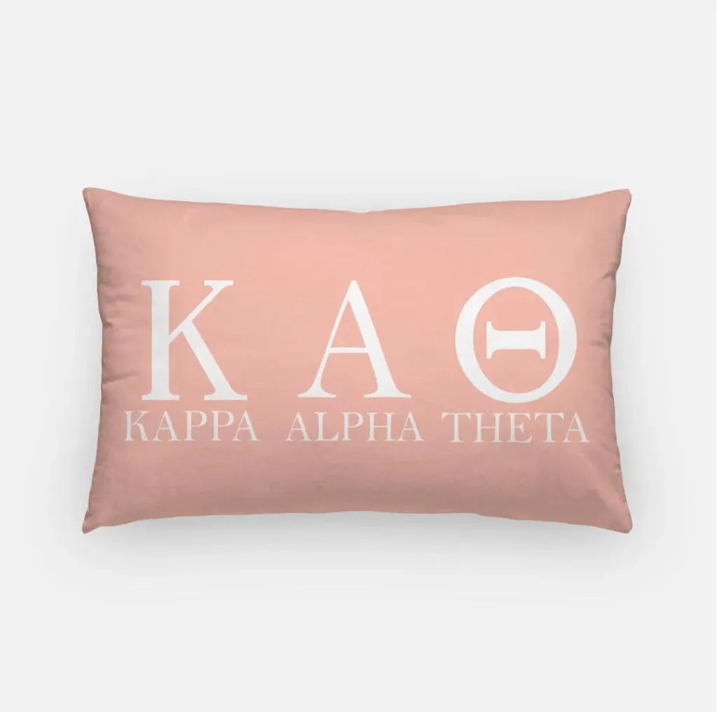 Kappa Alpha Theta Lumbar Pillow Cover - Greek Letters Pink Pillow Covers