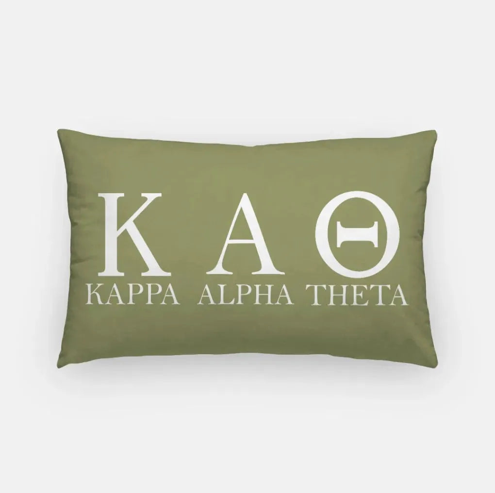 Kappa Alpha Theta Lumbar Pillow Cover - Greek Letters Green Pillow Covers