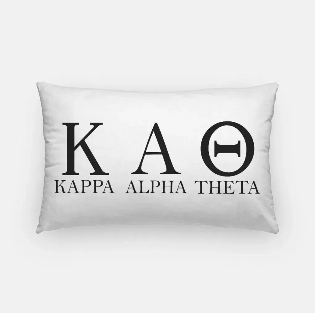 Kappa Alpha Theta Lumbar Pillow Cover - Greek Letters White Pillow Covers
