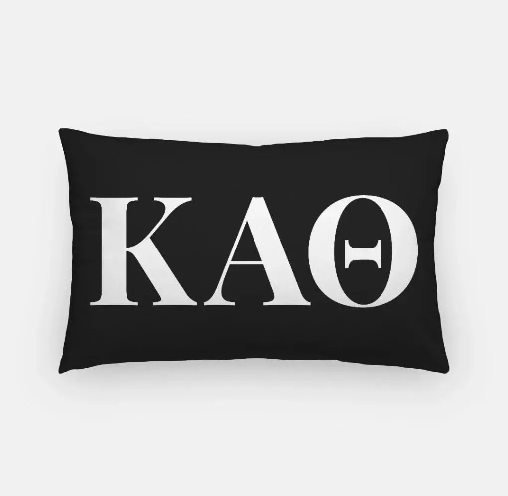 Kappa Alpha Theta Lumbar Pillow Cover - Traditional Greek Letters Black Pillow Covers