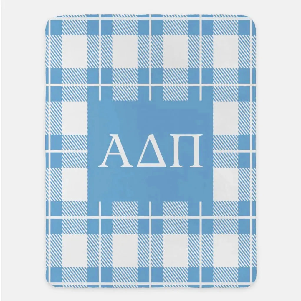 Alpha Delta Pi XL 60x80 Plaid Sherpa Throw Blanket Adelphean Blue Throw Blankets