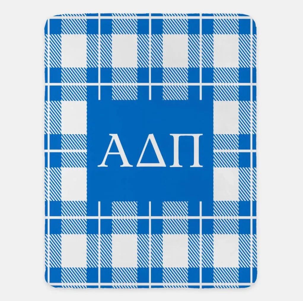 Alpha Delta Pi XL 60x80 Plaid Sherpa Throw Blanket Azure Throw Blankets