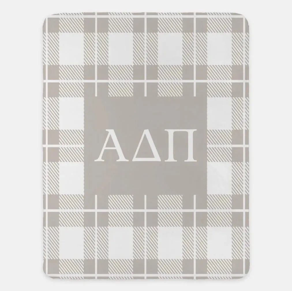 Alpha Delta Pi XL 60x80 Plaid Sherpa Throw Blanket Sand Throw Blankets