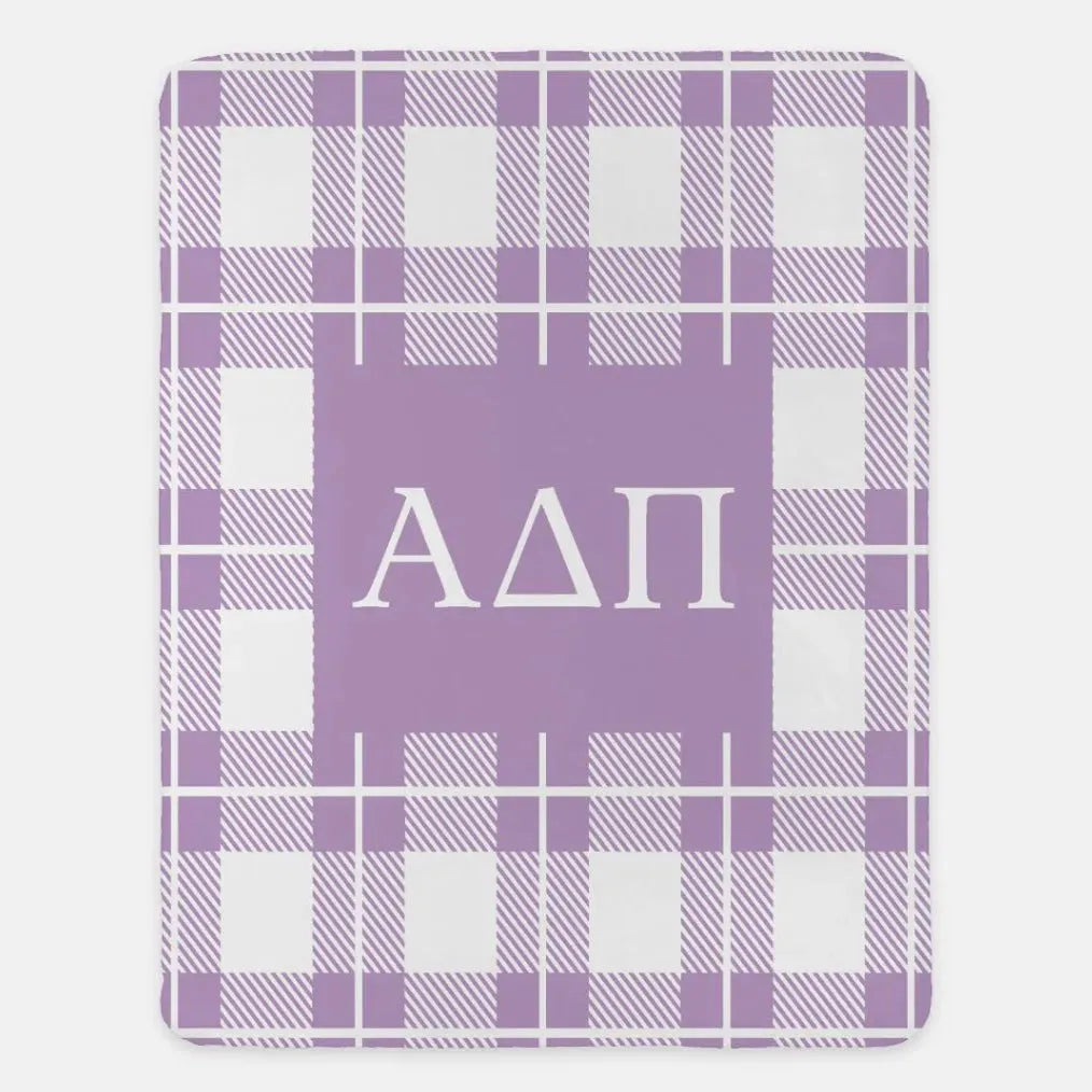 Alpha Delta Pi XL 60x80 Plaid Sherpa Throw Blanket Violet Throw Blankets