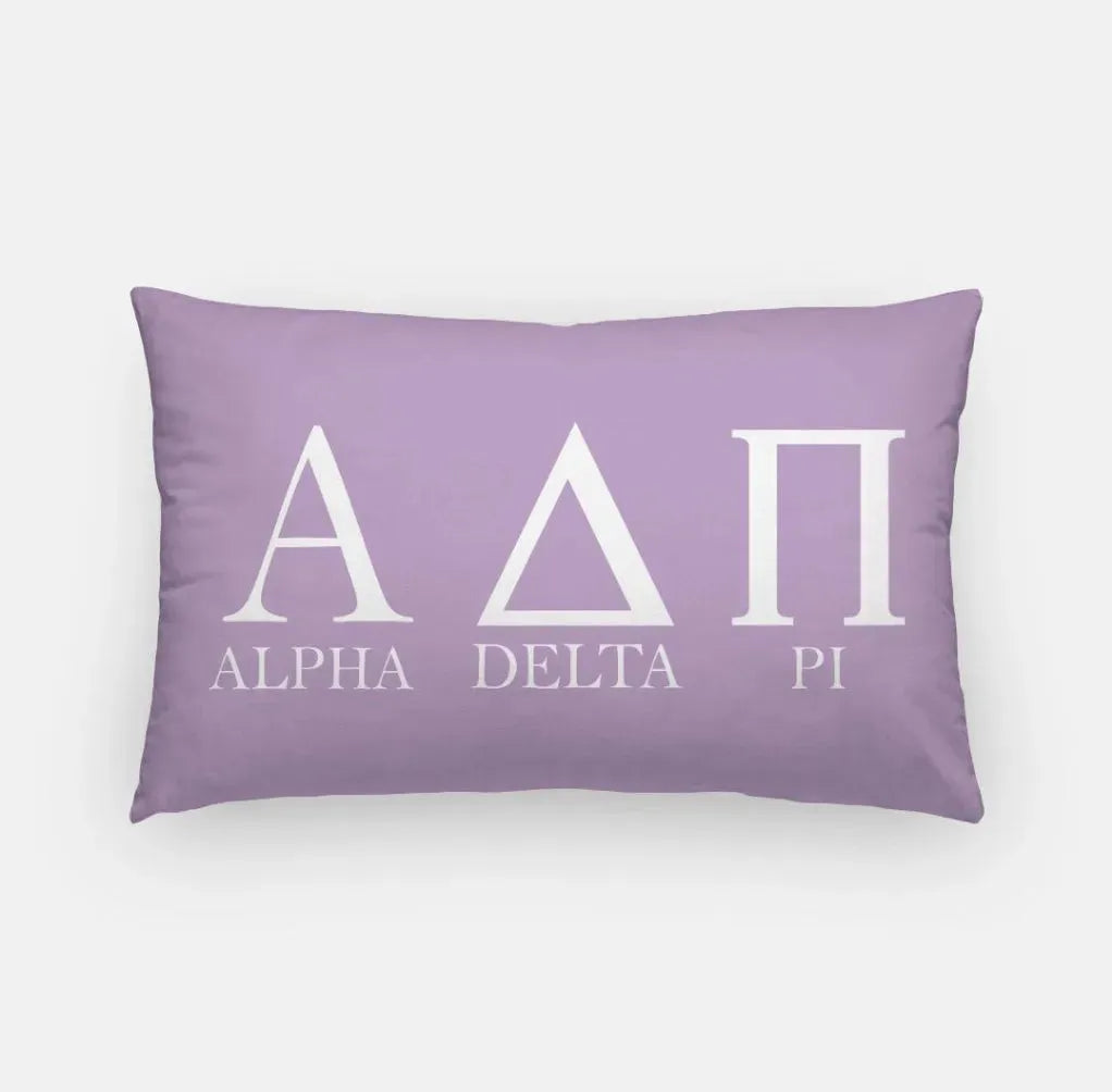 Alpha Delta Pi Lumbar Pillow Cover - Greek Letters Violet Pillow Covers