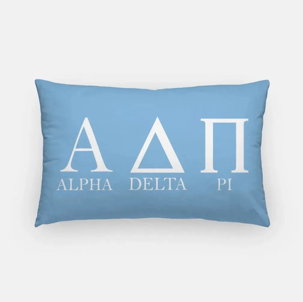 Alpha Delta Pi Lumbar Pillow Cover - Greek Letters Adelphean Blue Pillow Covers