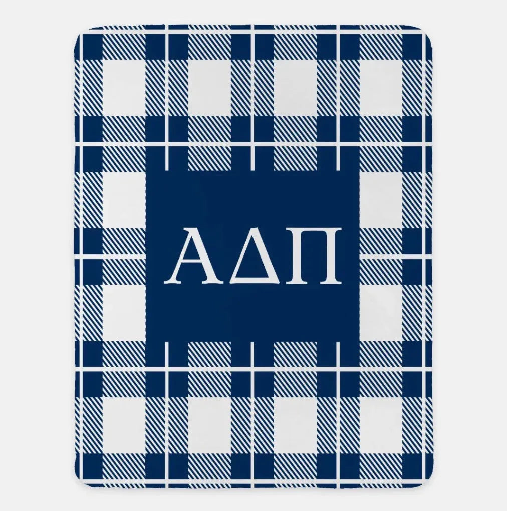 Alpha Delta Pi XL 60x80 Plaid Sherpa Throw Blanket Midnight Throw Blankets