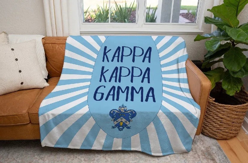 Kappa Kappa Gamma Blanket XL 60x80 Light Blue Starburst - Coat of Arms | KKG Gifts | Festive Fit Home