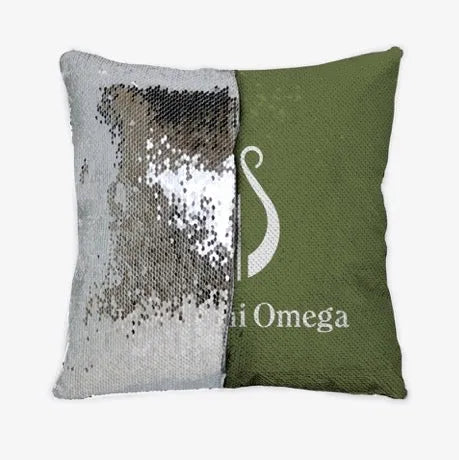 Alpha Chi Omega Silver Sequin Reversible Pillow Cover - Olive Lyre | Gifts and Merchandise