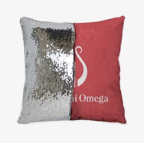 Alpha Chi Omega Sequin Throw Pillow Cover - Scarlet Lyre Silver Pillow Covers