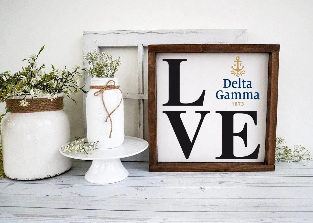 Delta Gamma 12x12 Traditional "LOVE" Wood Framed Sign Wall Art & Signs