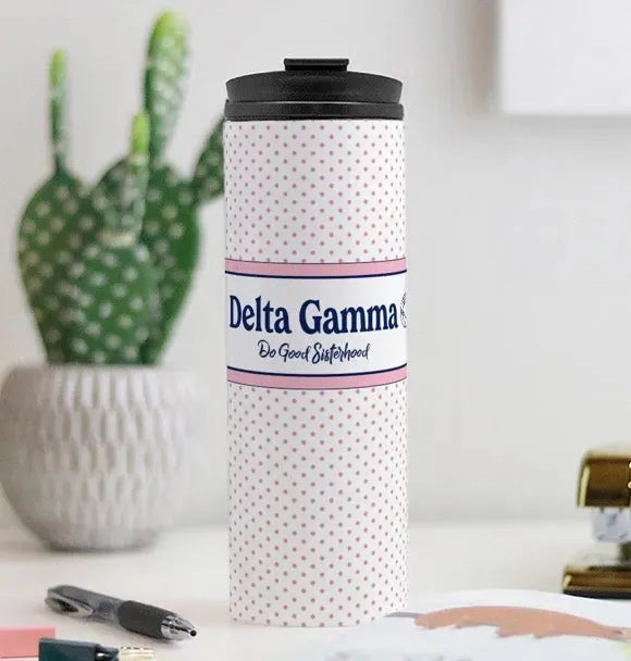 Delta Gamma Pink Polka Dot Thermal Tumbler 16 oz. Drinkware