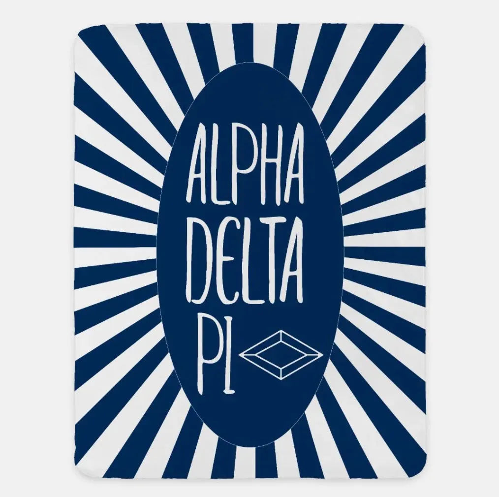 Alpha Delta Pi XL 60x80 Sherpa Throw Blanket - Starburst Midnight Throw Blankets
