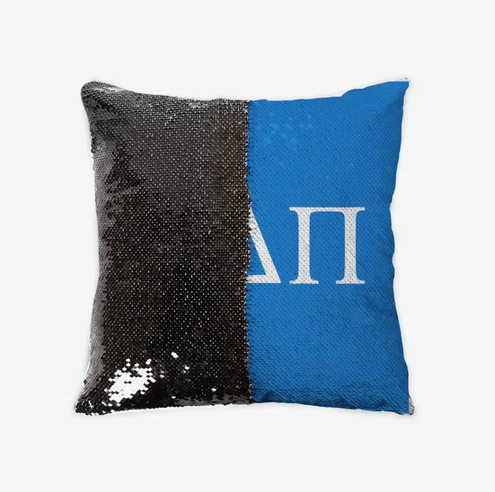 Alpha Delta Pi Sequin Pillow Cover - Greek Letters Azure Black Pillow Covers