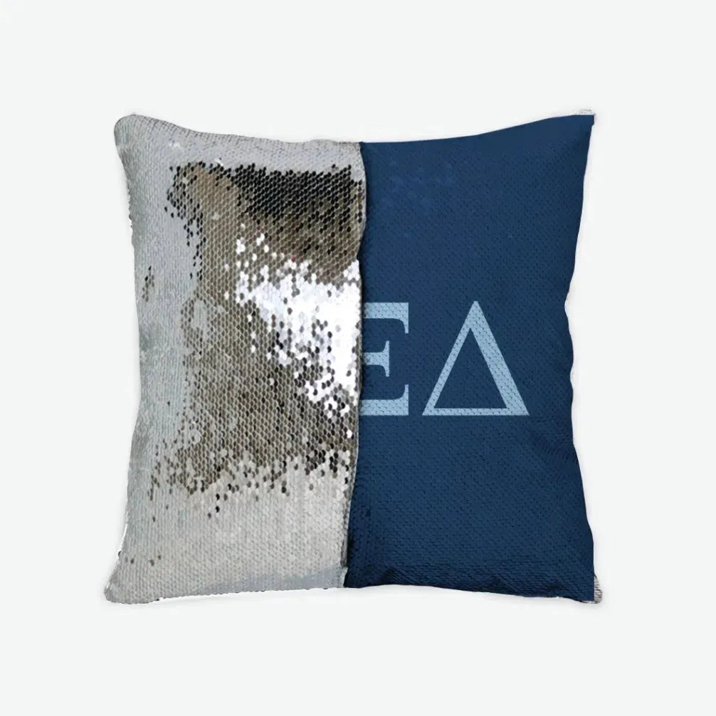 Alpha Xi Delta Sequin Pillow Cover - Greek Letters Griffin Blue Silver Pillow Covers