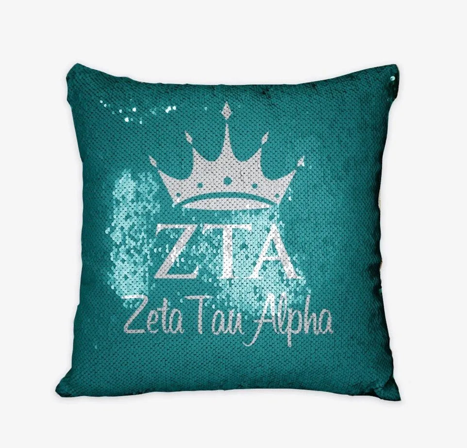 Zeta Tau Alpha Turquoise Sequin Reversible Pillow Cover | Gifts  and Decor | Festive Fit Home