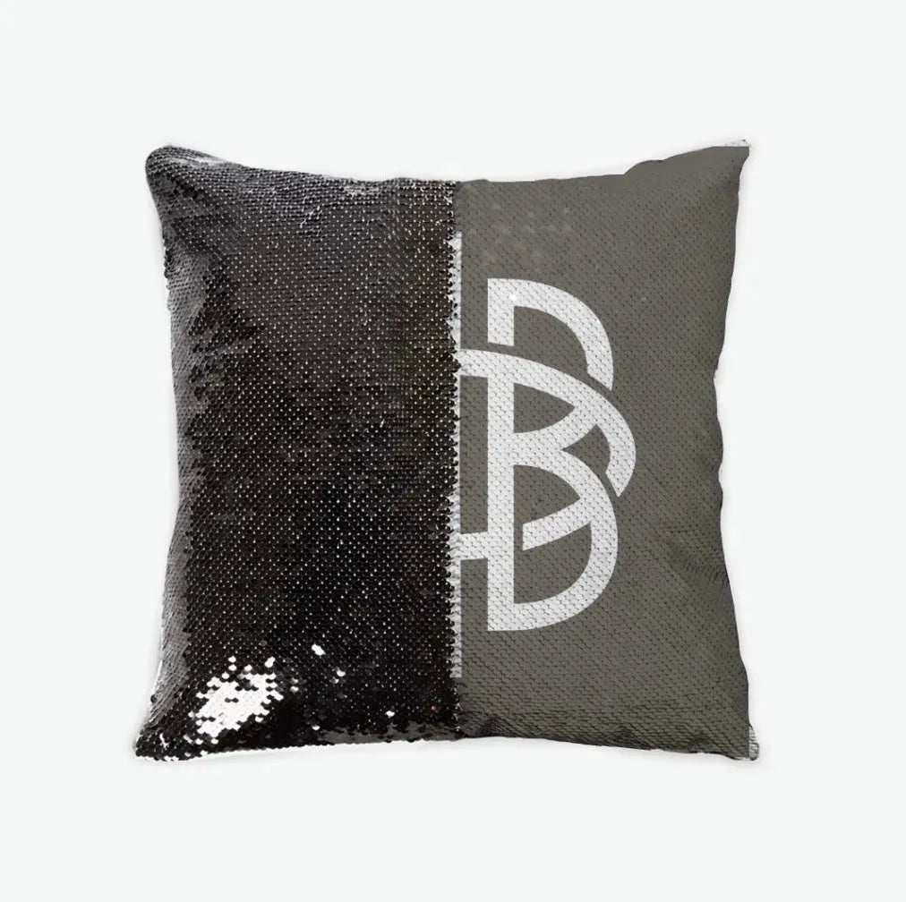 Gamma Phi Beta Sequin Pillow Cover - Greek Letters Brownstone Black Pillow Covers
