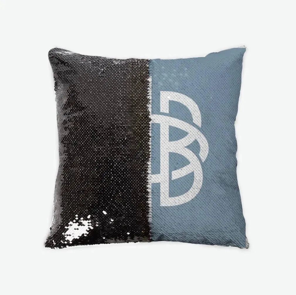 Gamma Phi Beta Sequin Pillow Cover - Greek Letters Blue Moon Black Pillow Covers